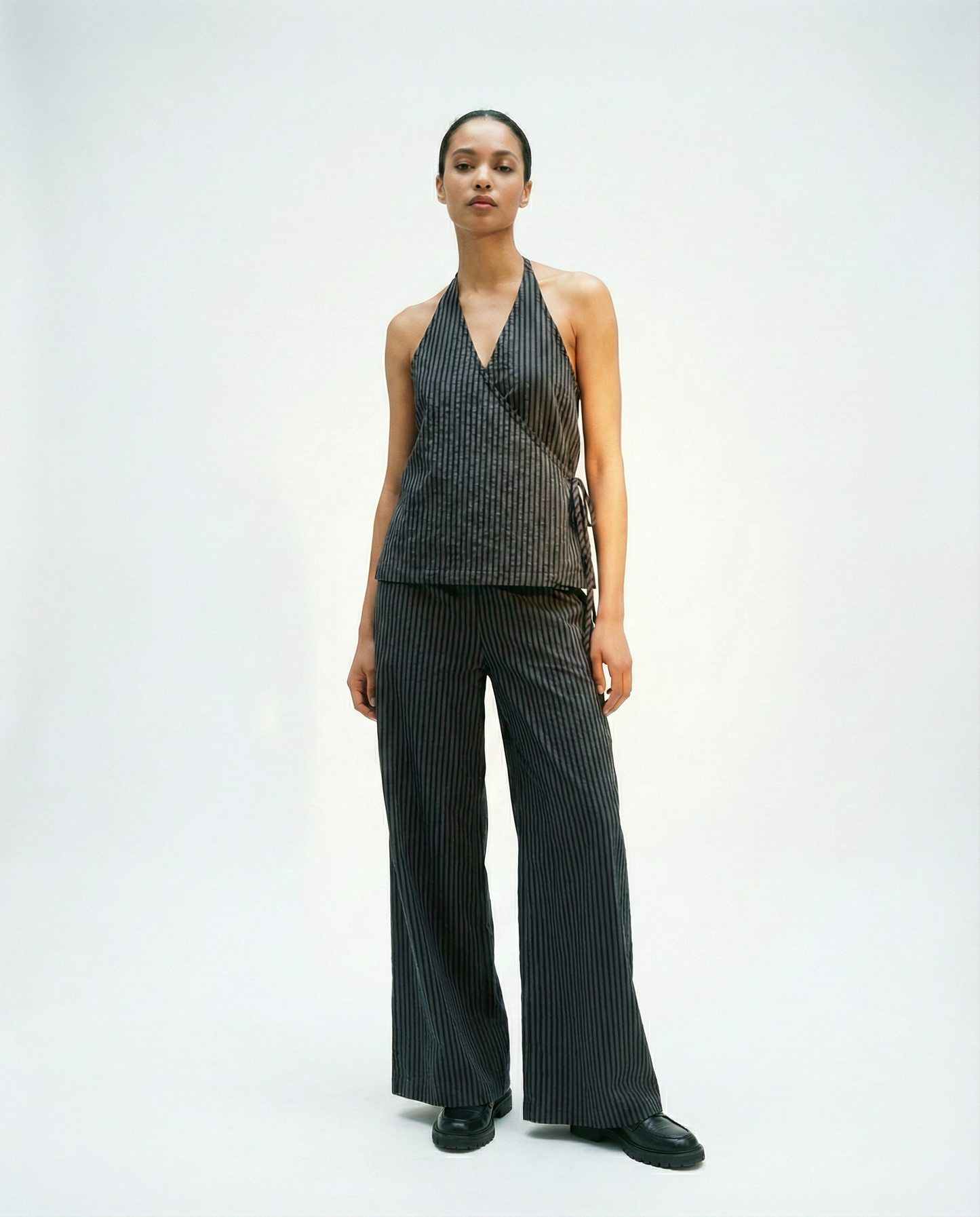 Wrap Top - Charcoal Stripe