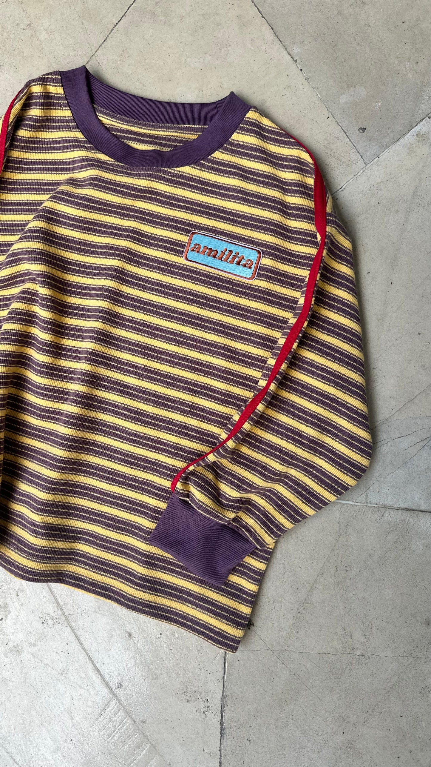 Kids Stripe Long Sleeve top - Mustard/Plum