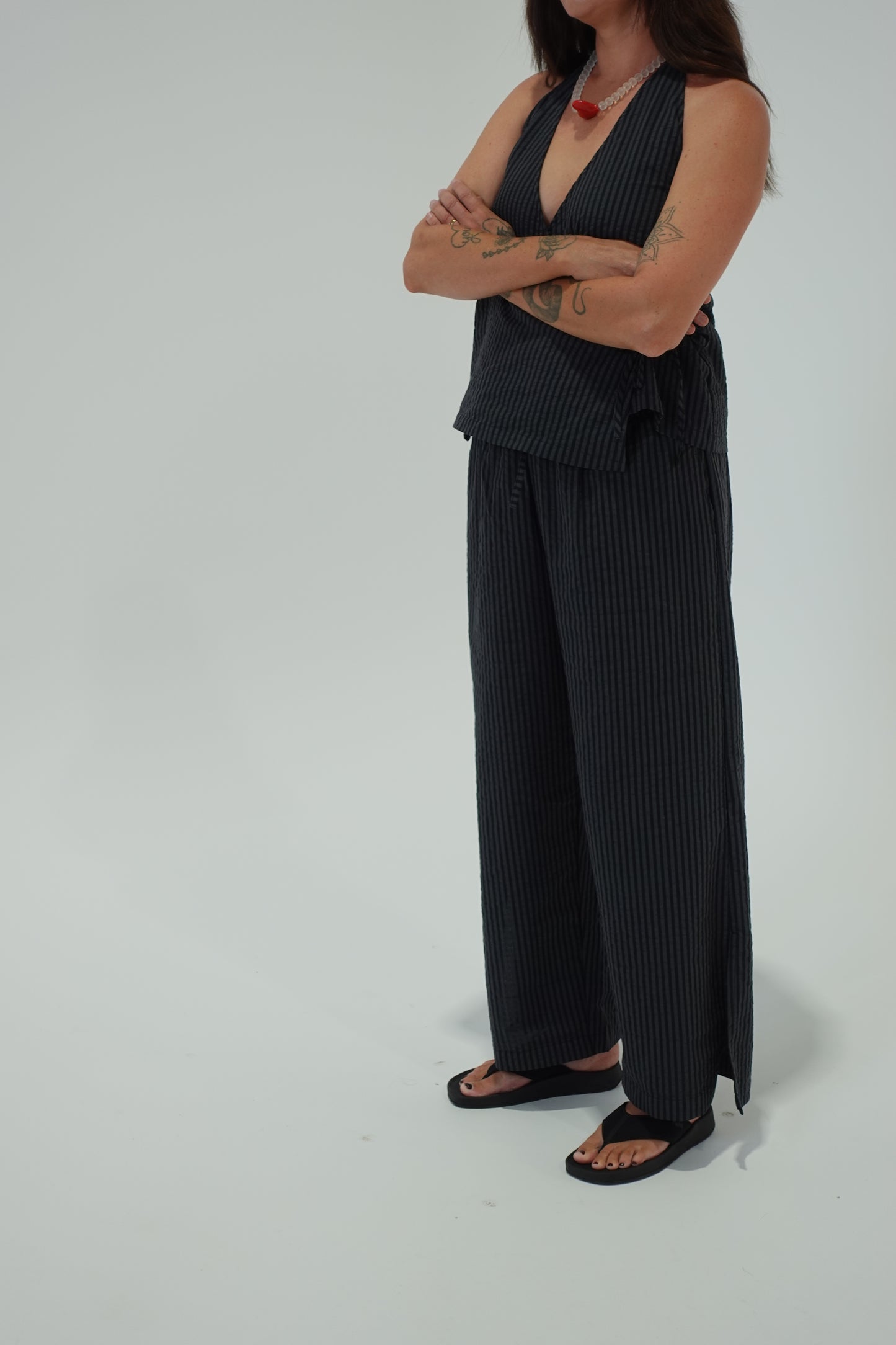 Split Pants - Charcoal Stripe