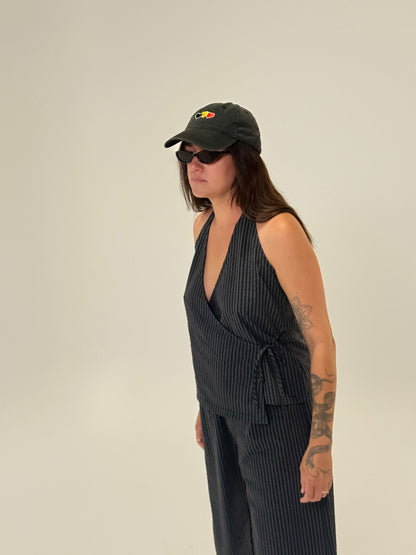 Wrap Top - Charcoal Stripe
