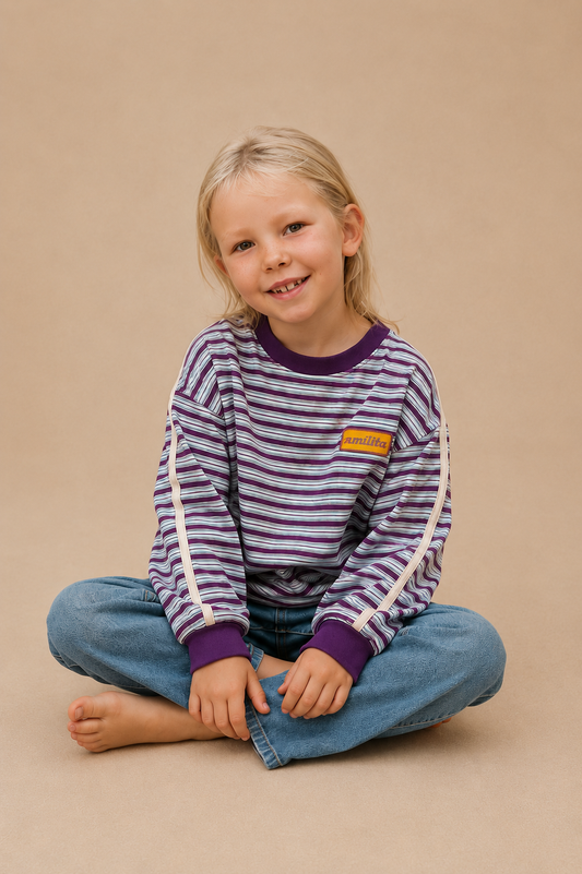 Kids Stripe Long Sleeve top - Plum/Sky