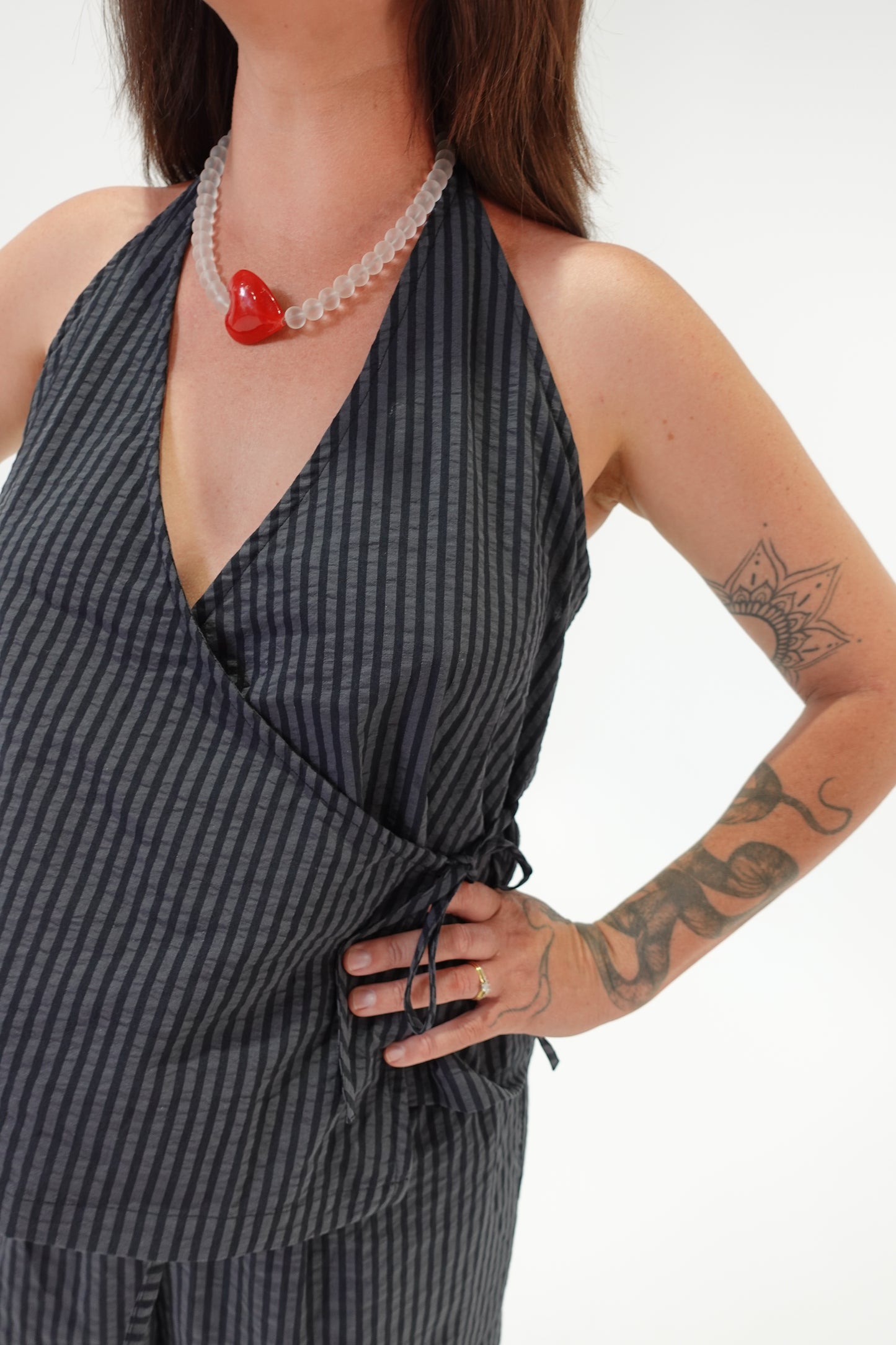 Wrap Top - Charcoal Stripe