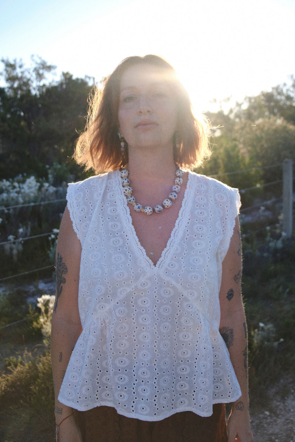 Pansy Peplum Top - White Broderie
