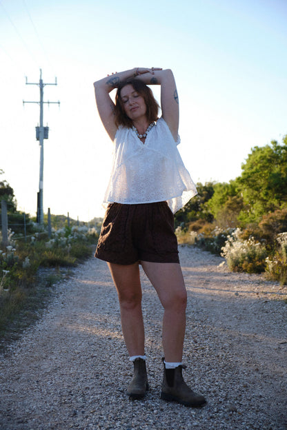 Pansy Peplum Top - White Broderie