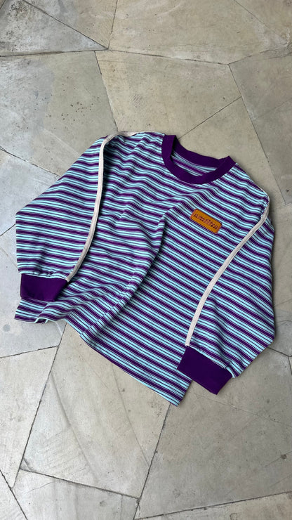 Kids Stripe Long Sleeve top - Plum/Sky