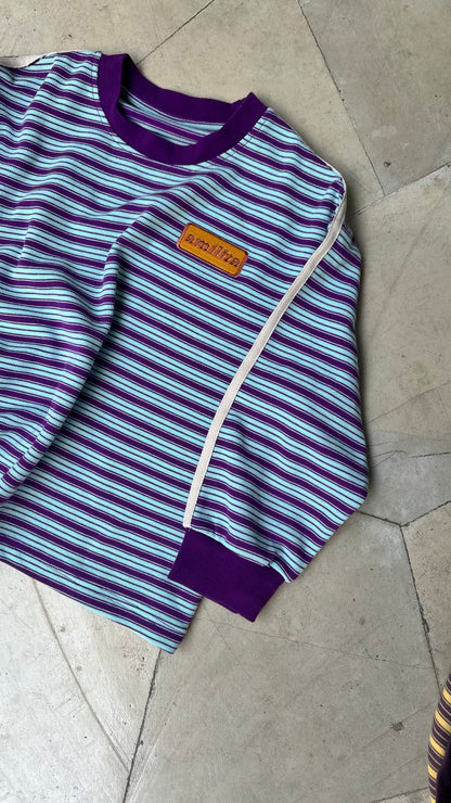Kids Stripe Long Sleeve top - Plum/Sky