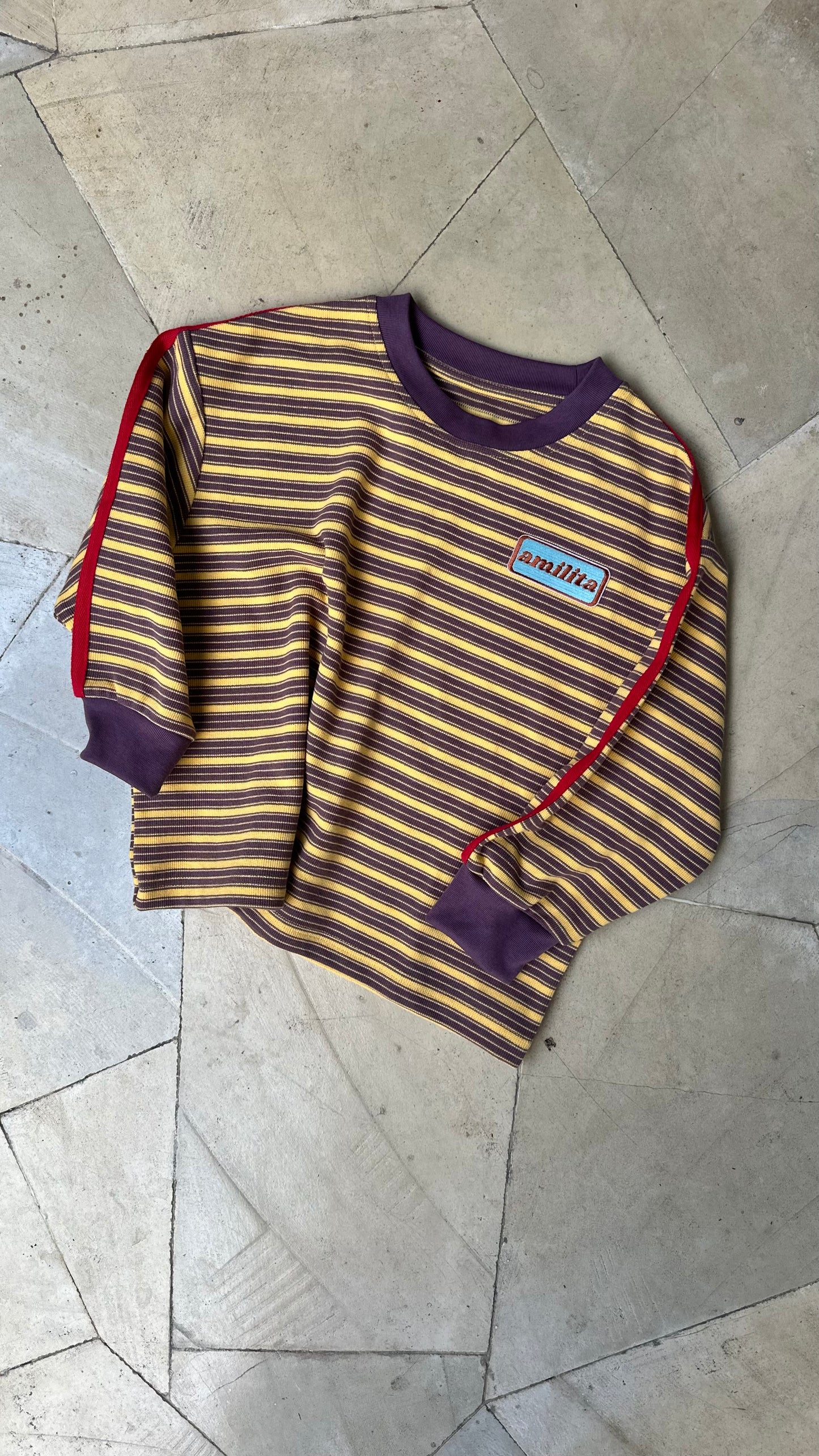 Kids Stripe Long Sleeve top - Mustard/Plum