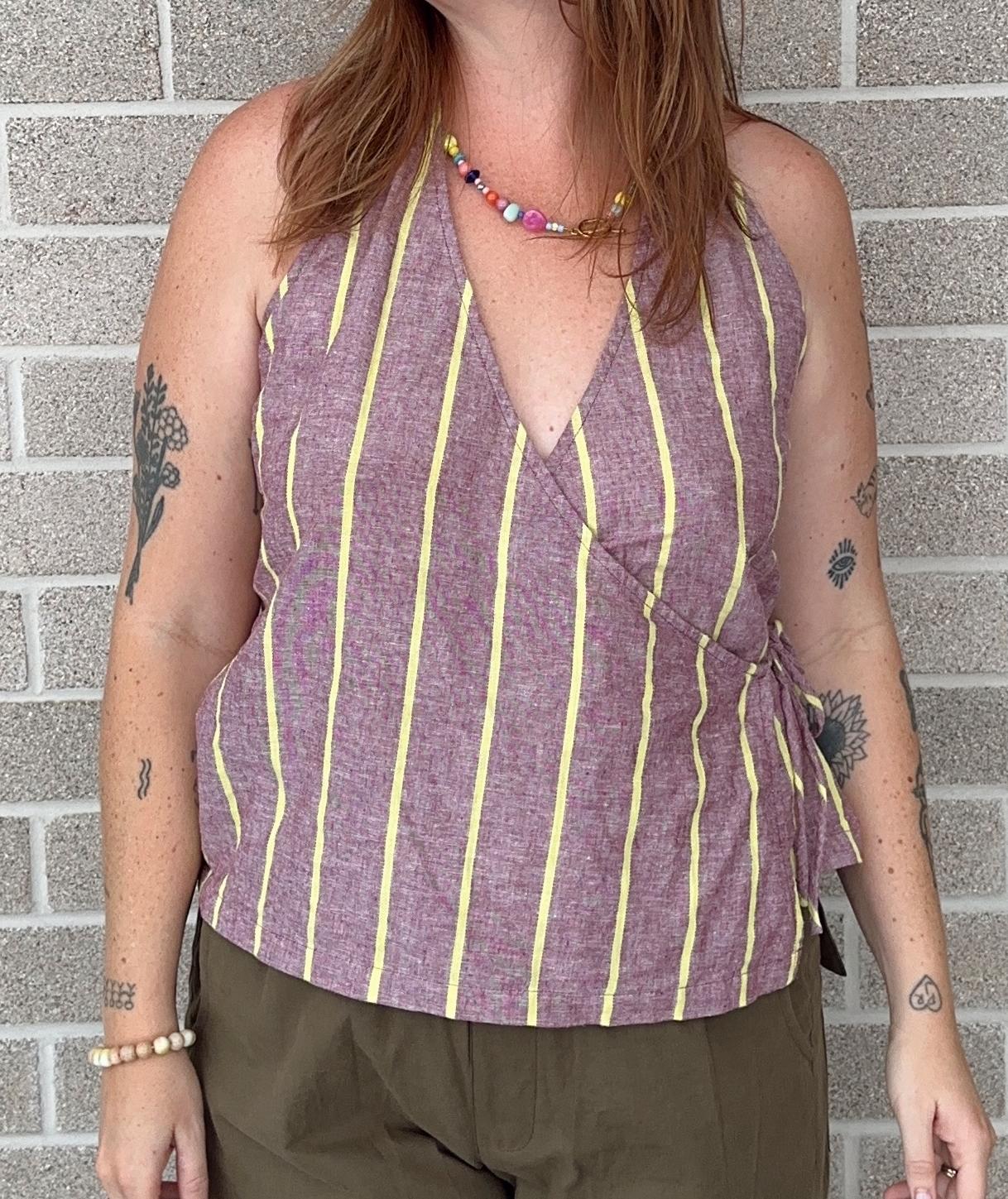 Sangria Stripe Wrap Top