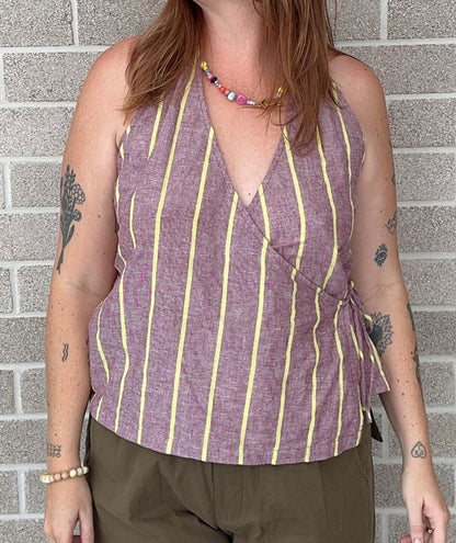 Sangria Stripe Wrap Top