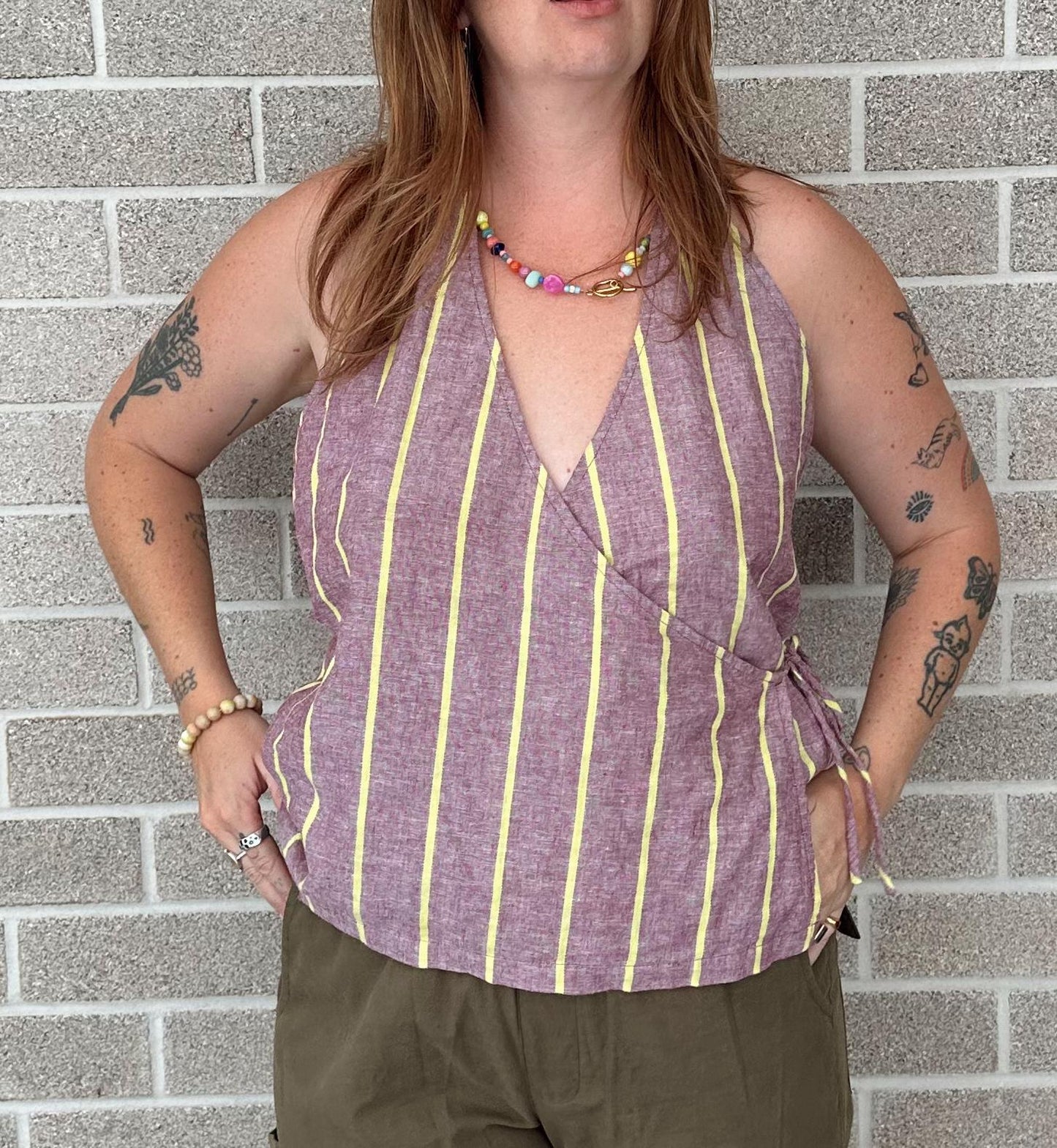 Sangria Stripe Wrap Top